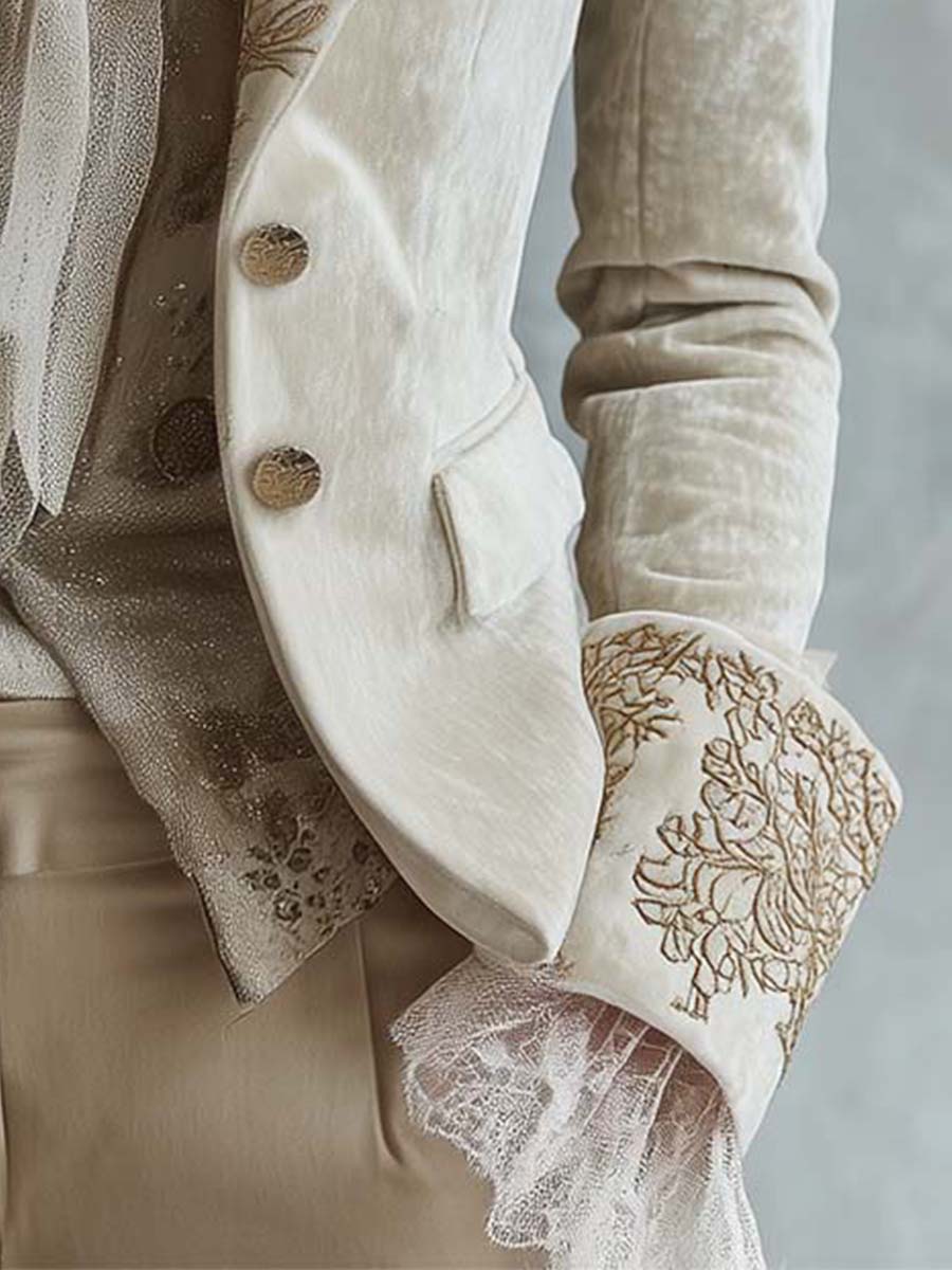 Perla | saco marfil con bordado dorado