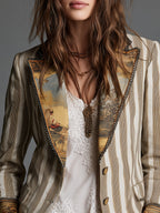 Priscila | saco de rayas con solapa estampada