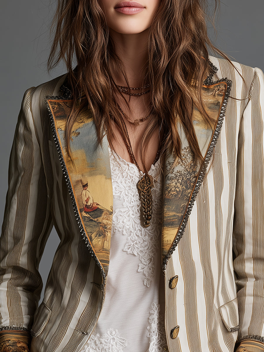 Priscila | saco de rayas con solapa estampada
