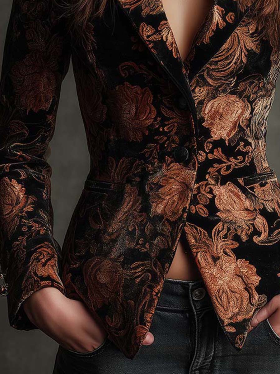 Odilia | saco negro con flores bronce