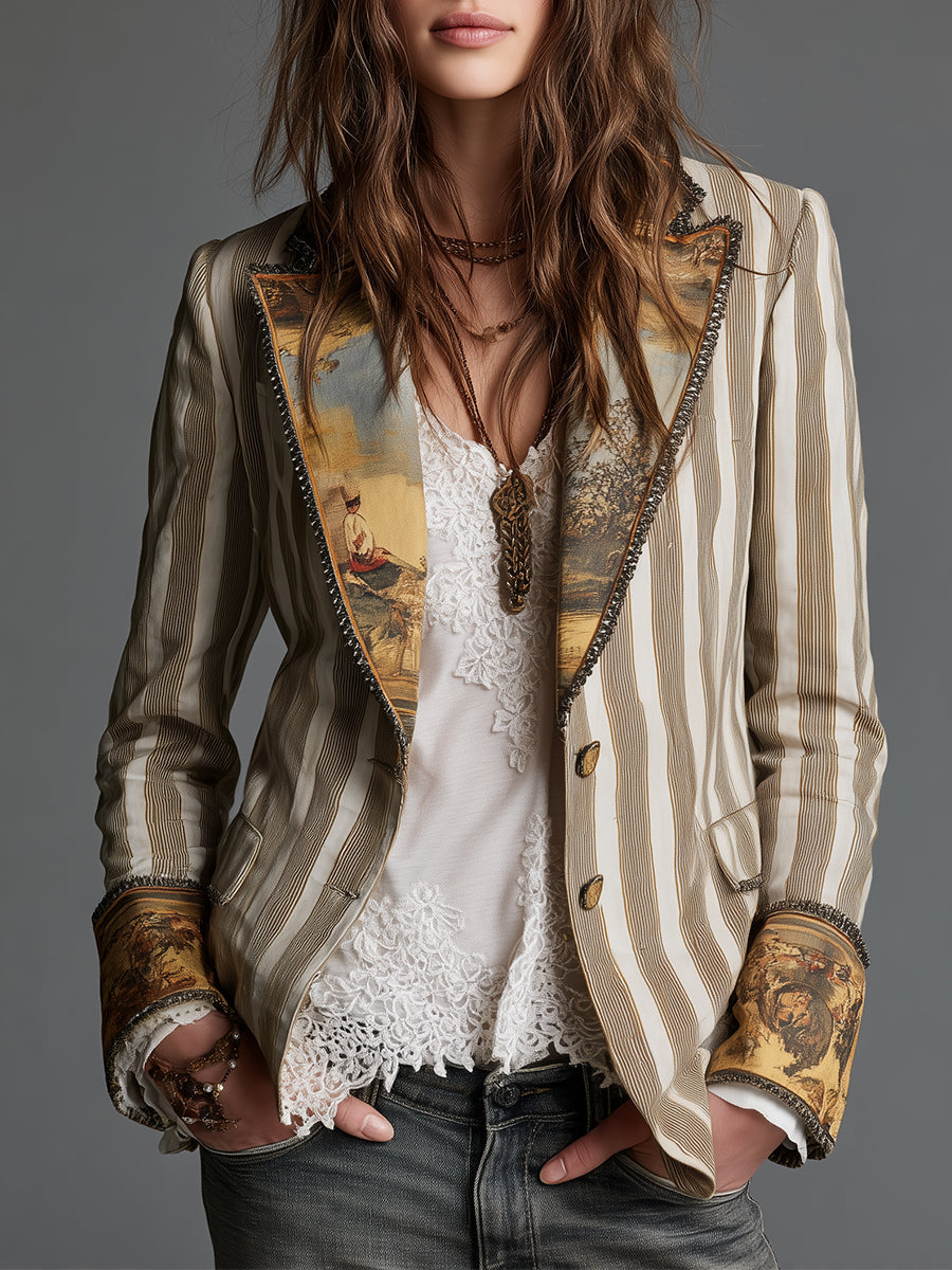 Priscila | saco de rayas con solapa estampada
