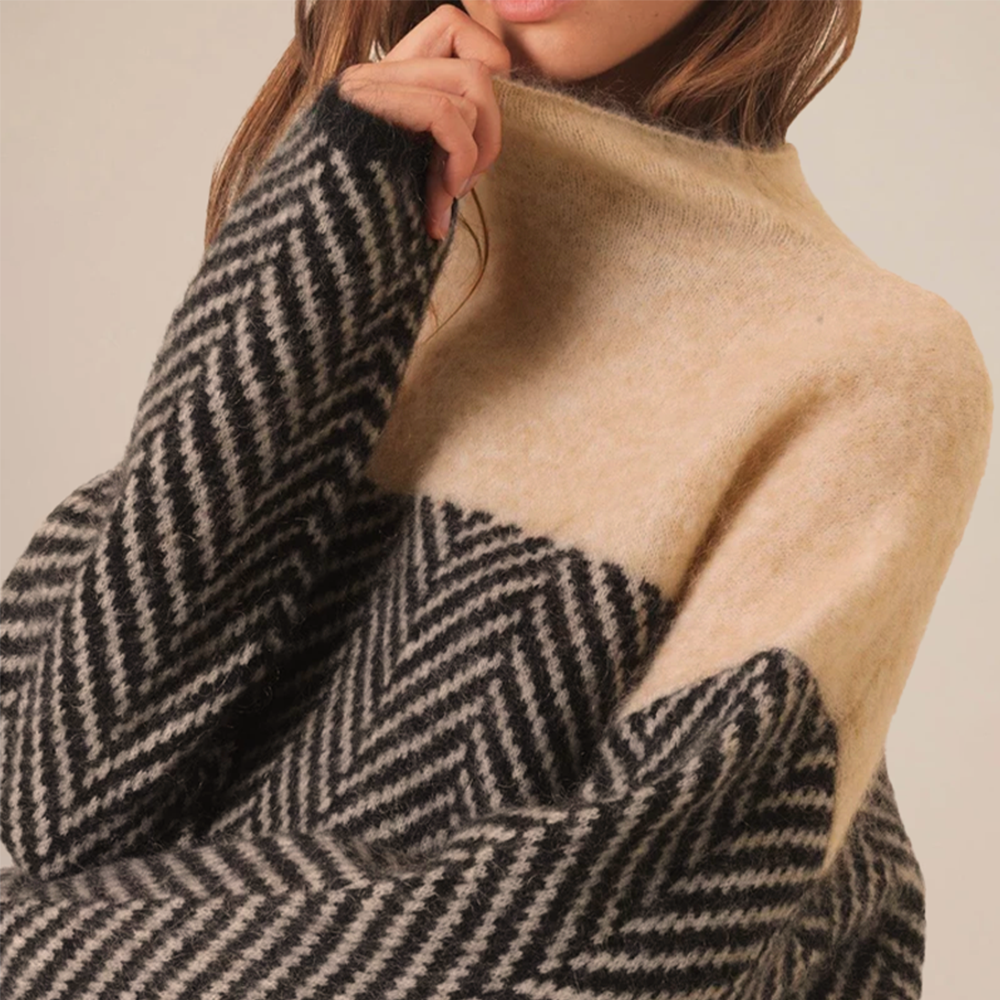 Ek Balam | suéter de cuello alto con espiga — Beige con negro