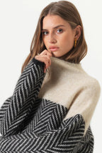 Ek Balam | suéter de cuello alto con espiga — Beige con negro