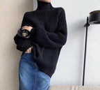 Haydée | suéter negro de cuello alto con punto en zigzag — Negro