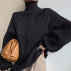 Haydée | suéter negro de cuello alto con punto en zigzag — Negro