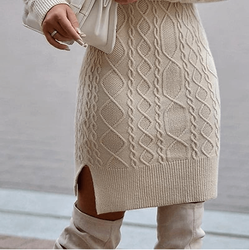 Cuitzeo | vestido corto de punto trenzado — Beige