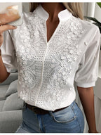 Melina | blusa de algodón con bordado de flores — Blanco
