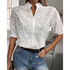 Melina | blusa de algodón con bordado de flores — Blanco