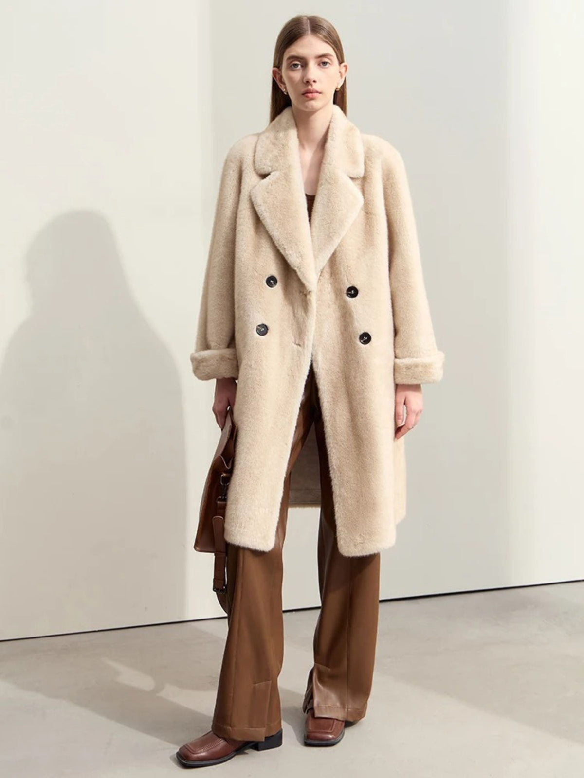 Zoila | abrigo cruzado de piel sintética — Beige crema