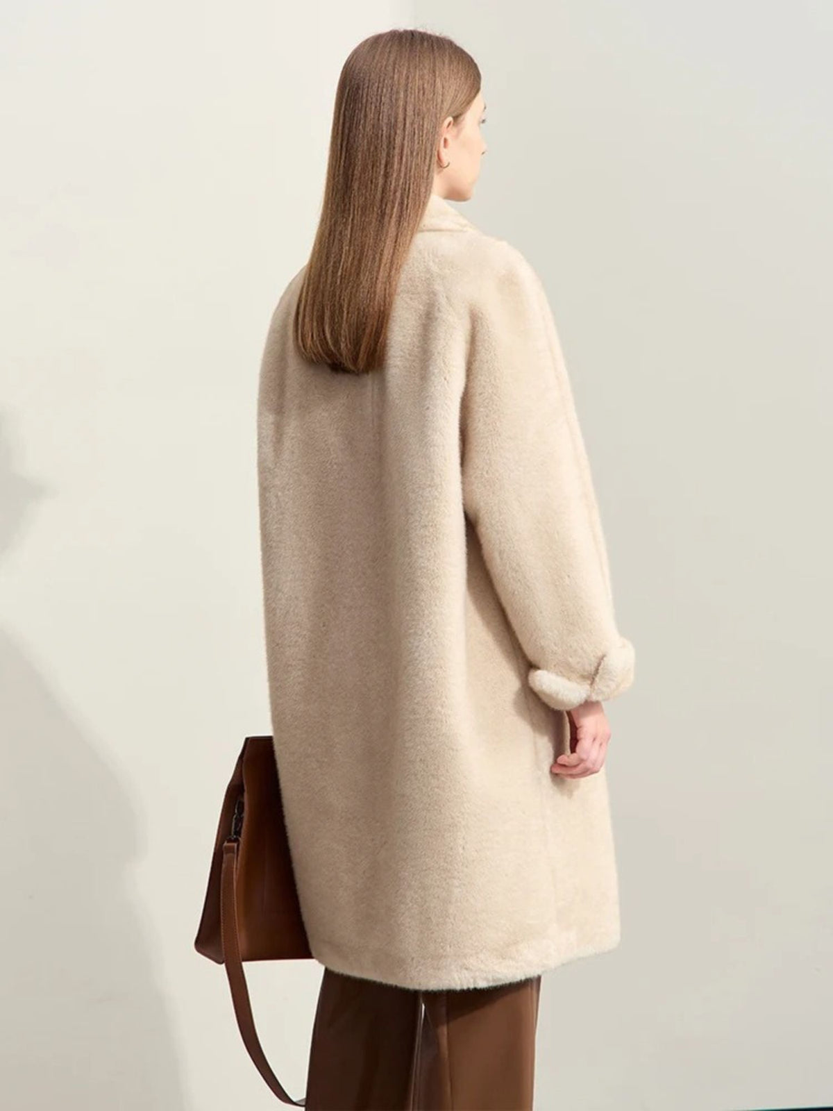 Zoila | abrigo cruzado de piel sintética — Beige crema