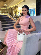 Yatziri | vestido largo de satín plisado — Rosa