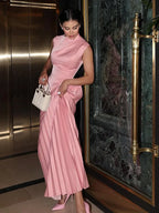 Yatziri | vestido largo de satín plisado — Rosa