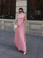 Yatziri | vestido largo de satín plisado — Rosa