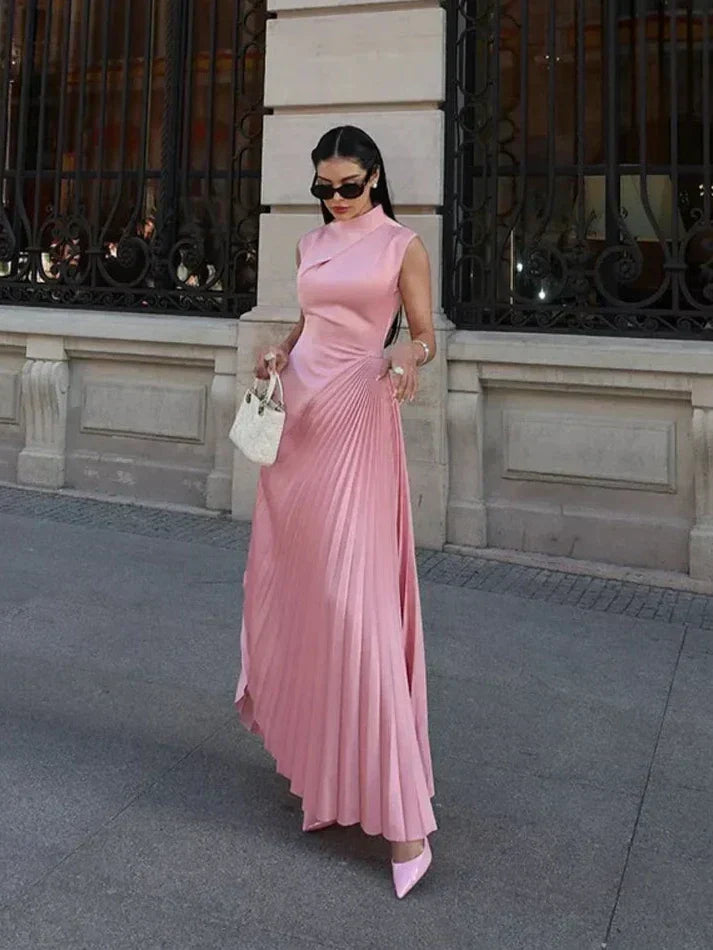 Yatziri | vestido largo de satín plisado — Rosa