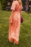 Lilia | vestido largo floral con falda plisada — Naranja floral
