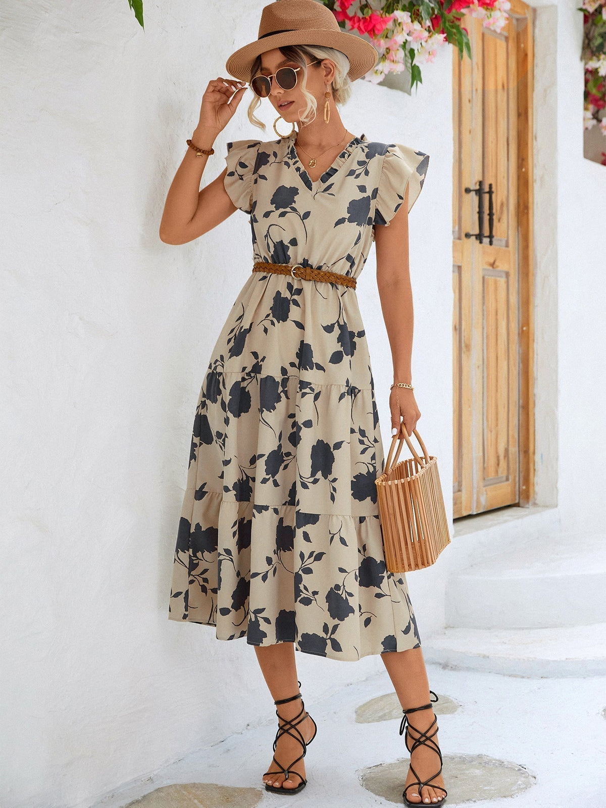 Belinda | vestido midi floral — Beige floral