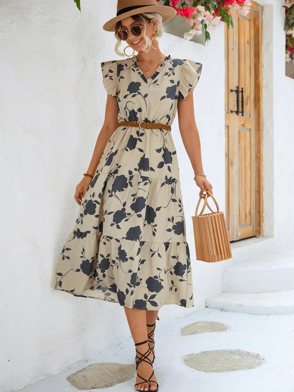 Belinda | vestido midi floral — Beige floral