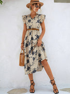 Belinda | vestido midi floral — Beige floral