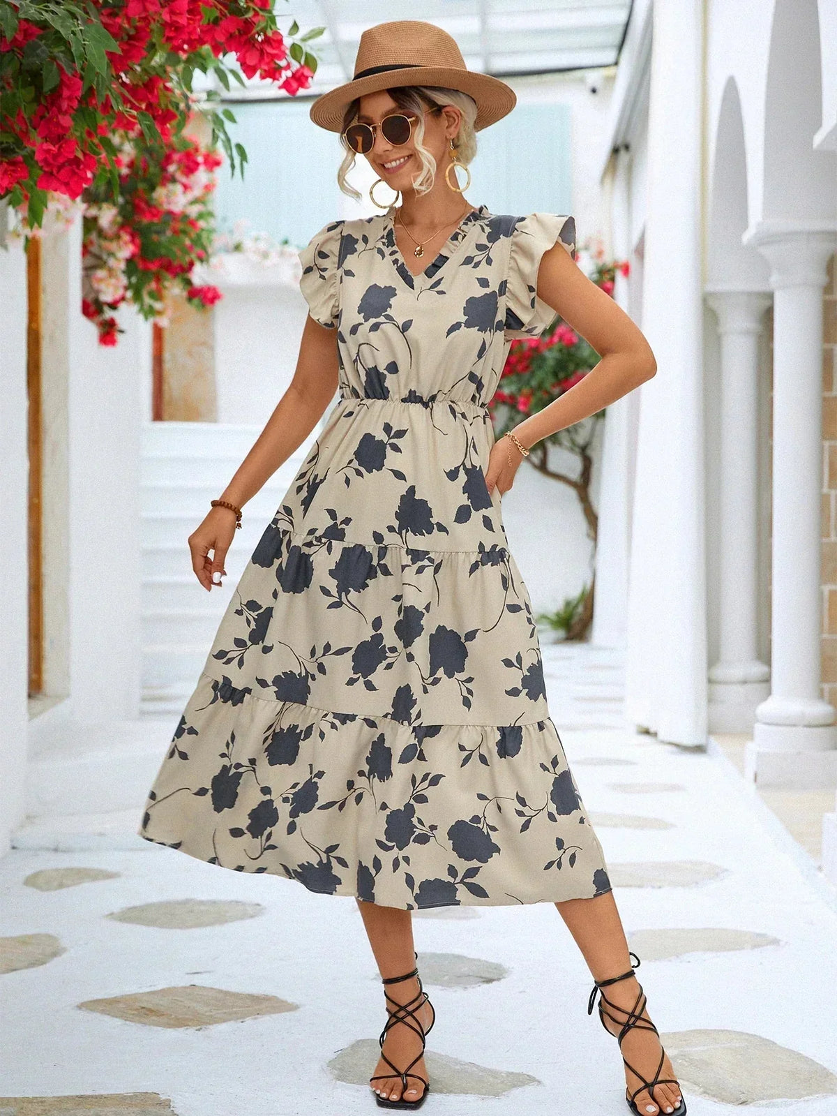 Belinda | vestido midi floral — Beige floral