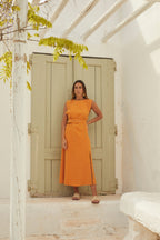 Sabancuy | vestido largo sin mangas con cinturón — Naranja mandarina