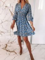 Herlinda | vestido corto floral con mangas abullonadas — Azul floral