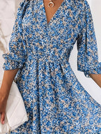 Herlinda | vestido corto floral con mangas abullonadas — Azul floral