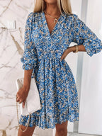 Herlinda | vestido corto floral con mangas abullonadas — Azul floral