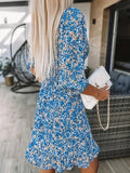 Herlinda | vestido corto floral con mangas abullonadas — Azul floral