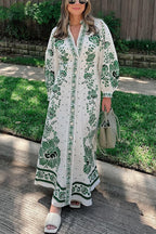 Soconusco | vestido largo camisero estampado — Verde y blanco
