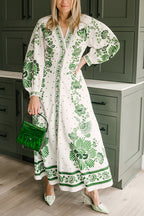 Soconusco | vestido largo camisero estampado — Verde y blanco