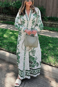 Soconusco | vestido largo camisero estampado — Verde y blanco