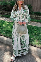 Soconusco | vestido largo camisero estampado — Verde y blanco