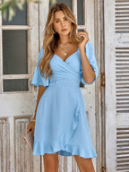 Bibiana | vestido corto cruzado — Azul cielo