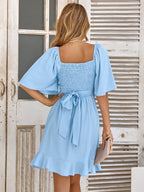 Bibiana | vestido corto cruzado — Azul cielo