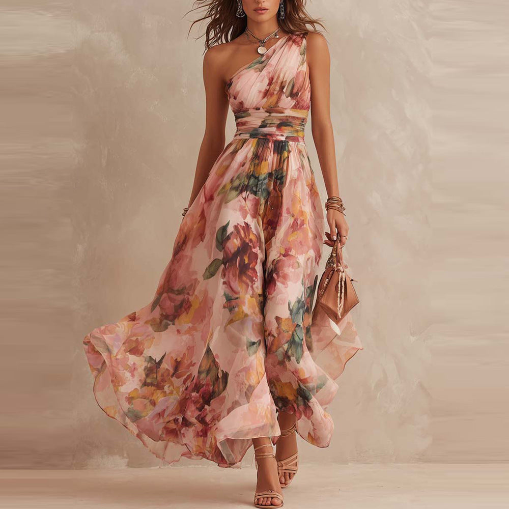 Zyanya | vestido largo de gasa de un hombro