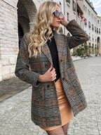 Huichapan | blazer largo de cuadros — Cuadros café