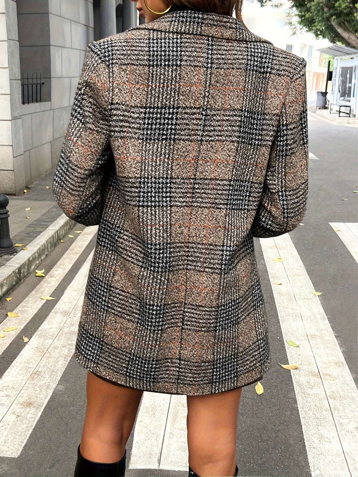 Huichapan | blazer largo de cuadros — Cuadros café