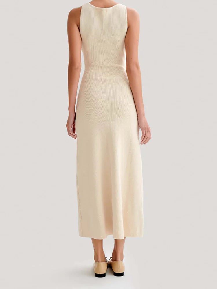 Rosalía | vestido midi de punto sin mangas — Marfil