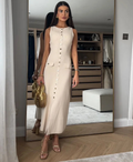 Rosalía | vestido midi de punto sin mangas — Marfil
