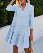 Josefa | vestido camisero de cuadritos — Azul cielo
