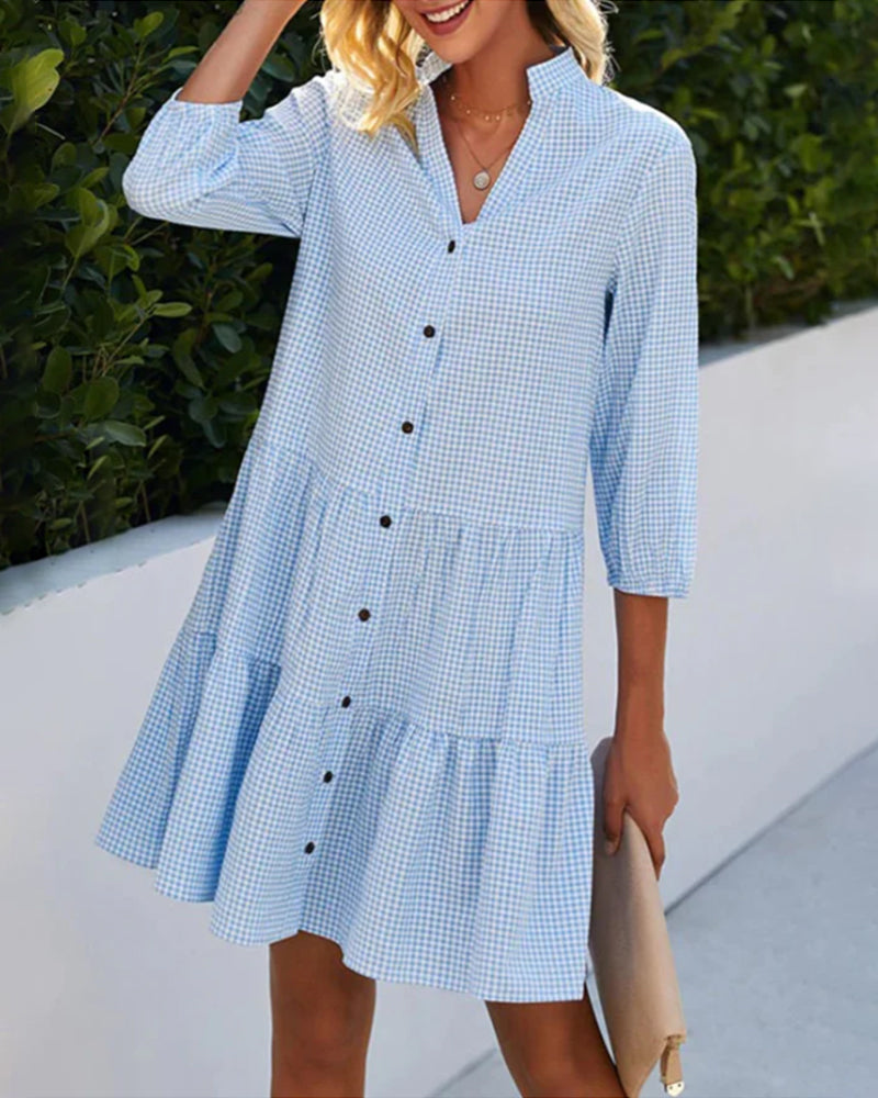 Josefa | vestido camisero de cuadritos — Azul cielo