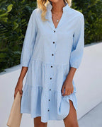 Josefa | vestido camisero de cuadritos — Azul cielo