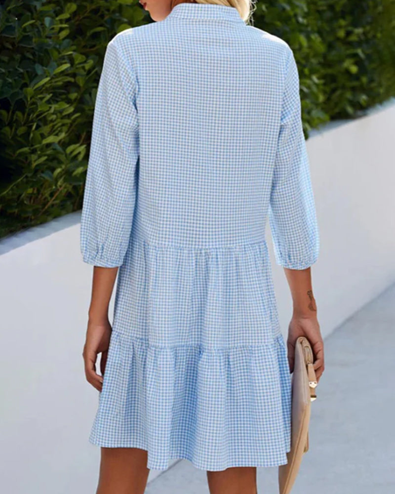 Josefa | vestido camisero de cuadritos — Azul cielo