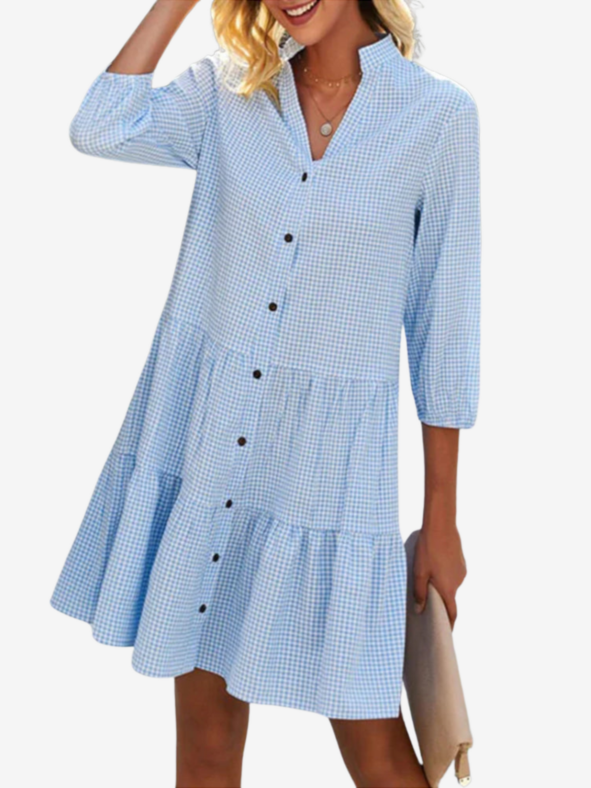 Josefa | vestido camisero de cuadritos — Azul cielo