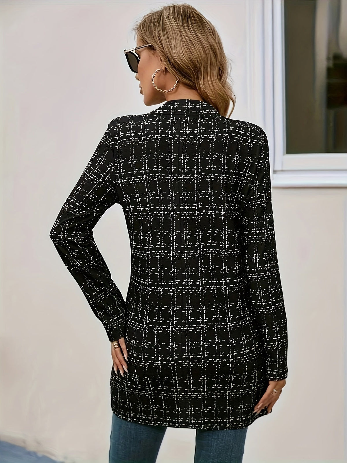 Etelvina | saco largo de tweed — Negro con cuadros blancos