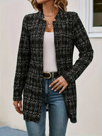Etelvina | saco largo de tweed — Negro con cuadros blancos