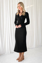 Edzná | vestido midi de punto — Negro