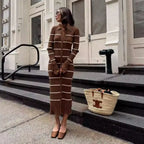 Mariel | vestido camisero midi de punto a rayas — Café