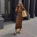 Mariel | vestido camisero midi de punto a rayas — Café