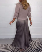 Candelaria | vestido largo de punto y falda plisada — Gris topo